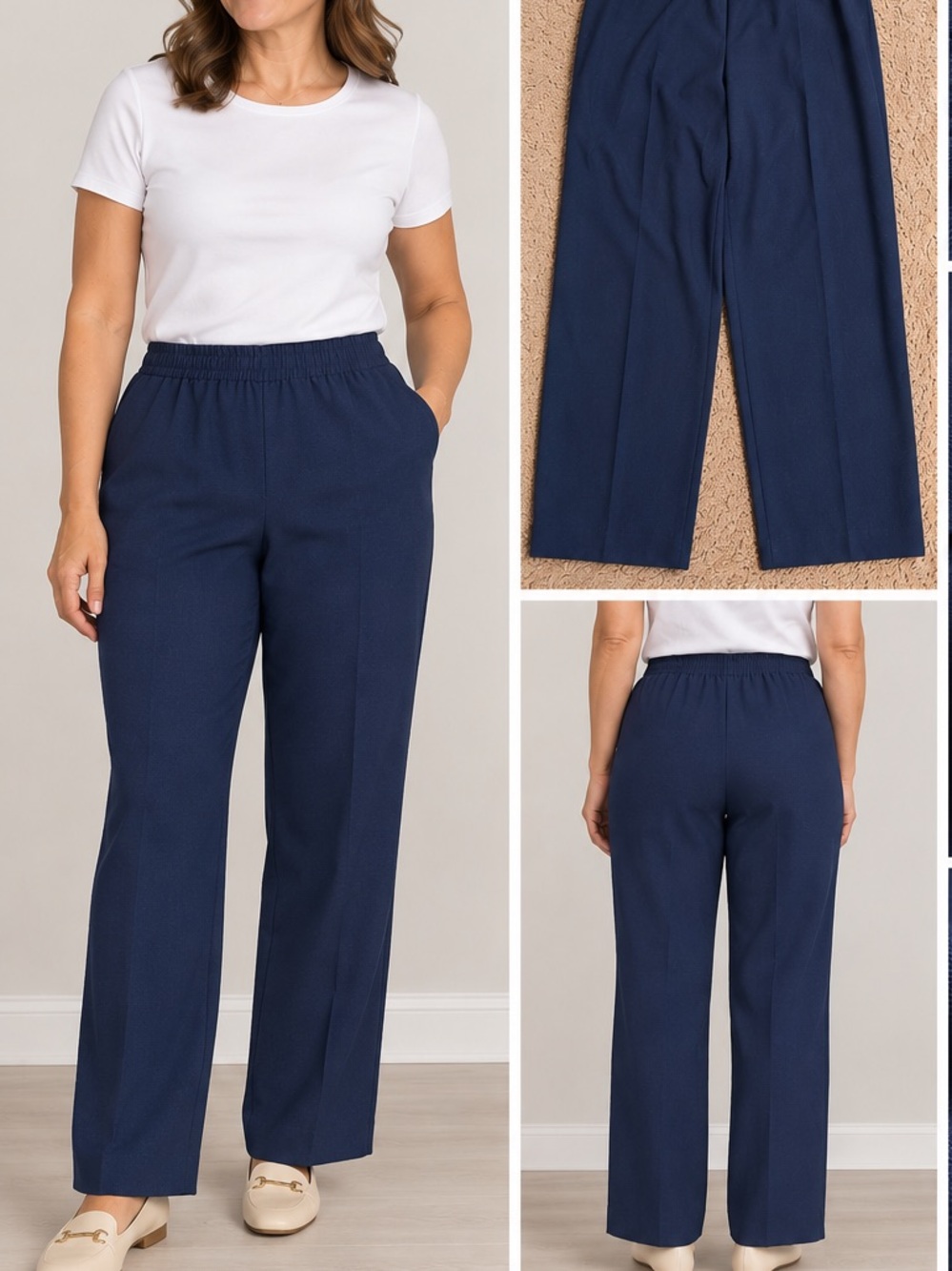 Elastic Waist Allison Daley Petites Navy Blue Pull-On Pants